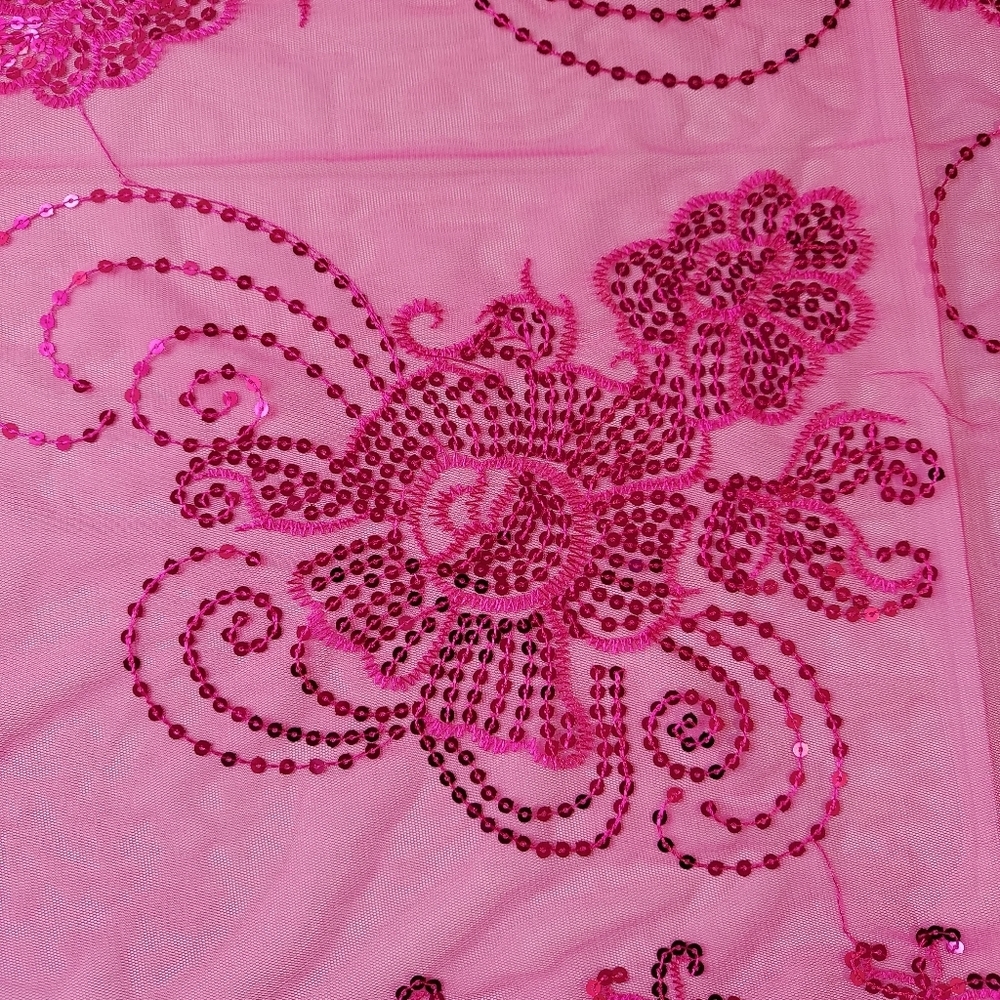 Womens Pink Mesh Sequin Metallic Party Prom Wedding Shawl Scarf With Fringe - Picture 4 of 11